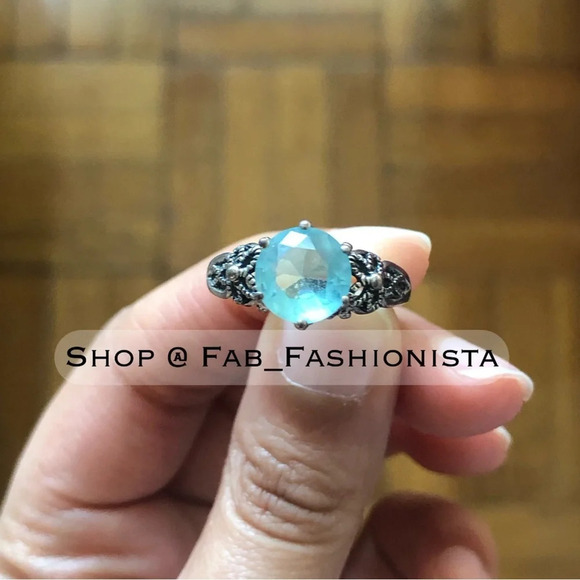 Aquamarine Sterling Silver Ring size 7 simulated - Picture 5 of 9